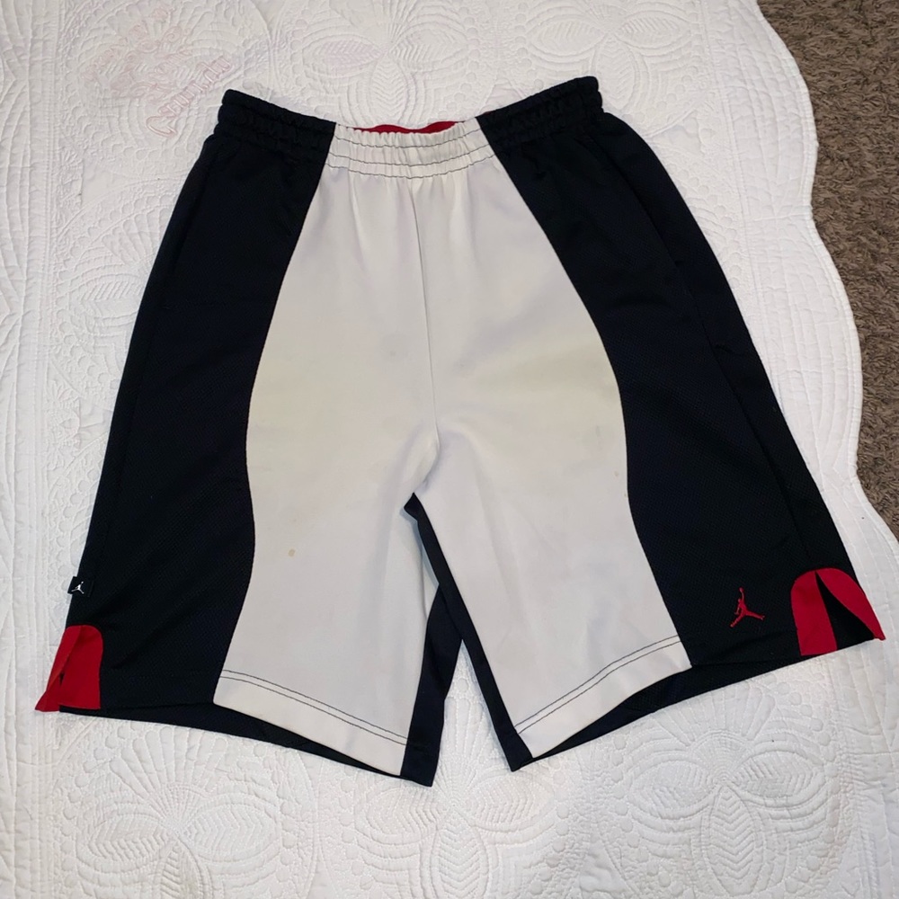 Jordan men’s white, black, & red basketball shorts